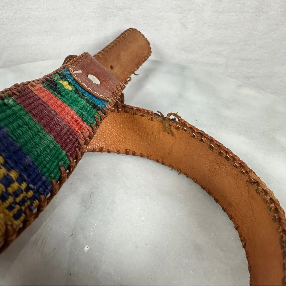 Multicolor Embroidered Leather Belt southwestern western woven boho‎ bohemian